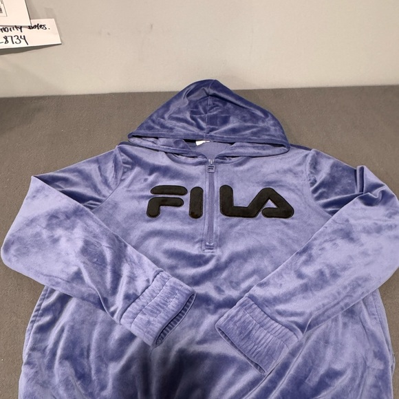 Fila Women's Blue Velour Hoodie - Picture 5 of 8